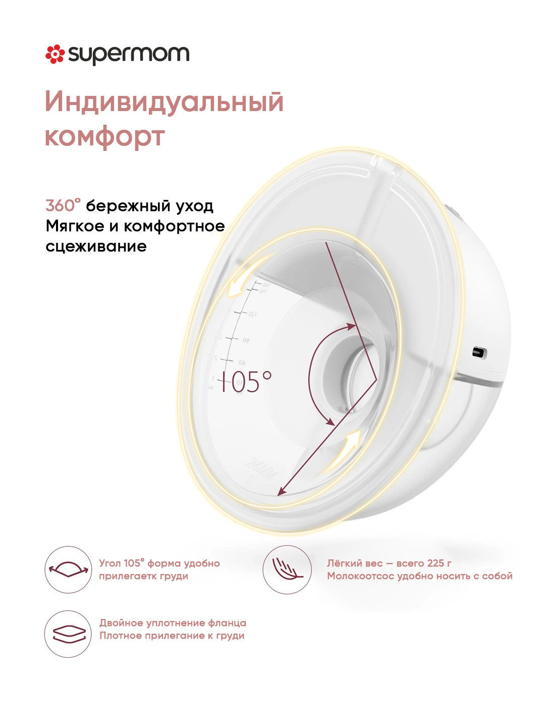 Электрический молокоотсос Supermom K7, 4 режима работы — фото 3